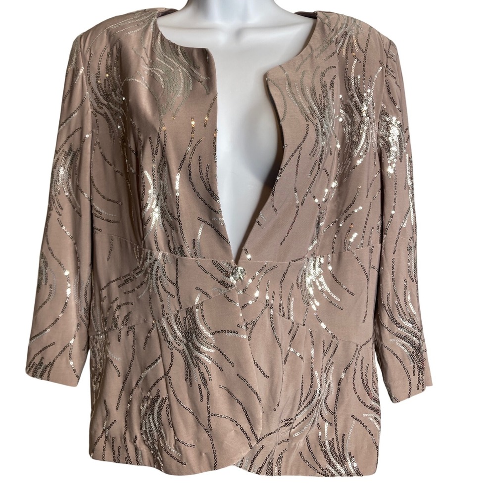 Alex Evenings Womens Sequin Jacket Size 12 Taupe Wedding Formal‎ Occasion Dressy